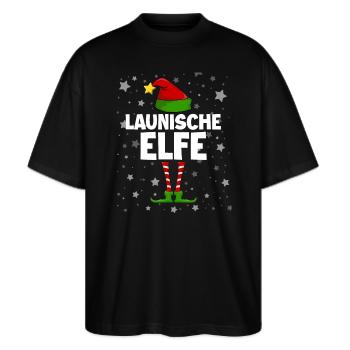 Launische Elfe - Stanley/Stella Oversized Unisex Bio T-Shirt Blaster 2.0 - Schwarz - Vorne - Alina (178cm) & Michal (187cm)