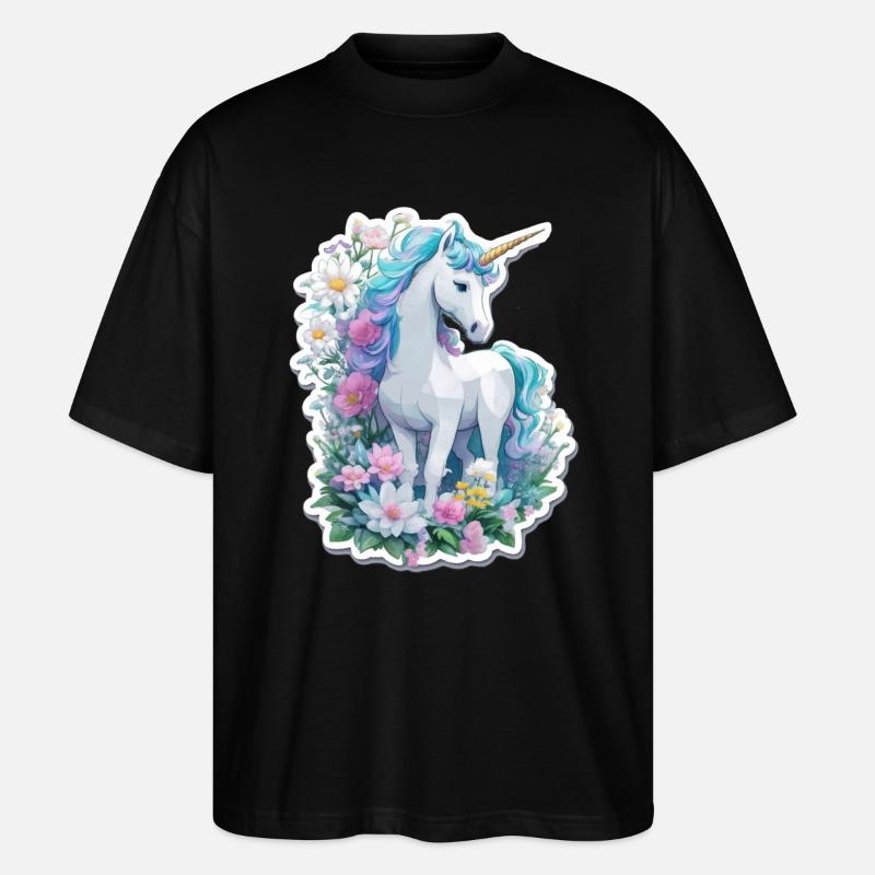 Einhorn im Blumengarten - Stanley/Stella Oversized Unisex Bio T-Shirt Blaster 2.0 - Schwarz