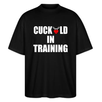 cuckold in training - Stanley/Stella Oversized Unisex Bio T-Shirt Blaster 2.0 - Schwarz - Vorne - Alina (178cm) & Michal (187cm)