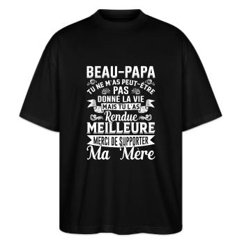 Beau-papa Beau-père Papa Bonus Fête Des Pères Noël - T-shirt bio Blaster 2.0 coupe oversize Stanley/Stella Unisexe - noir - Devant - Alina (178cm) & Michal (187cm)