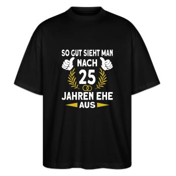 Silberne Hochzeit Silberhochzeit 25 Hochzeitstag - Stanley/Stella Oversized Unisex Bio T-Shirt Blaster 2.0 - Schwarz - Vorne - Alina (178cm) & Michal (187cm)