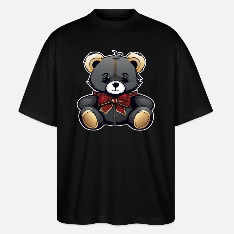 Cute Teddy Bear with Bow - Stanley/Stella Oversized Unisex Organic T-shirt Blaster 2.0 - black