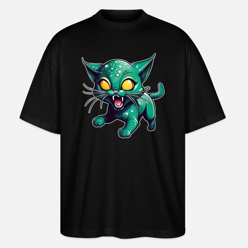 Chat extraterrestre vert - T-shirt bio Blaster 2.0 coupe oversize Stanley/Stella Unisexe - noir