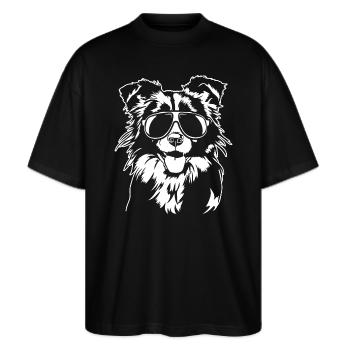 Border Collie cool Portrait Hund Hütehund Wilsigns - Stanley/Stella Oversized Unisex Bio T-Shirt Blaster 2.0 - Schwarz - Vorne - Alina (178cm) & Michal (187cm)