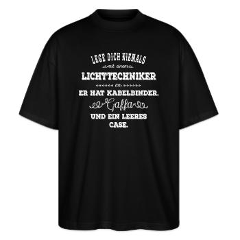 Lichttechniker - weiß - Stanley/Stella Oversized Unisex Bio T-Shirt Blaster 2.0 - Schwarz - Vorne - Alina (178cm) & Michal (187cm)