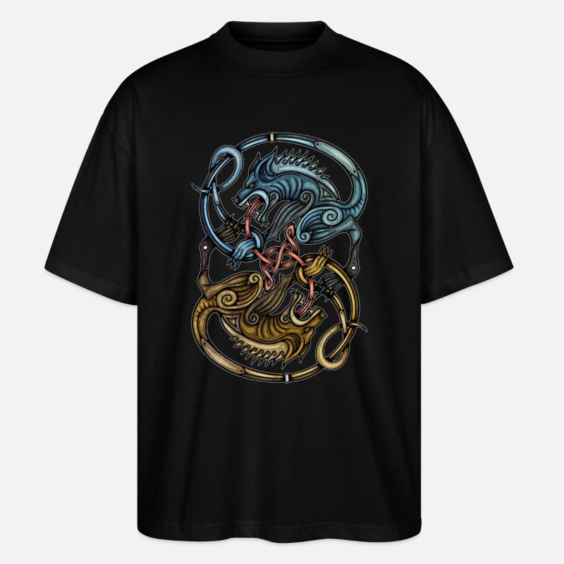 Wikinger Wölfe - Stanley/Stella Oversized Unisex Bio T-Shirt Blaster 2.0 - Schwarz