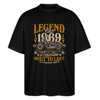 Legende sinds 1969 motorfiets verjaardagscadeau - Stanley/Stella Uniseks oversized bio T-shirt Blaster 2.0 - zwart - Voor - Alina (178cm) & Michal (187cm)