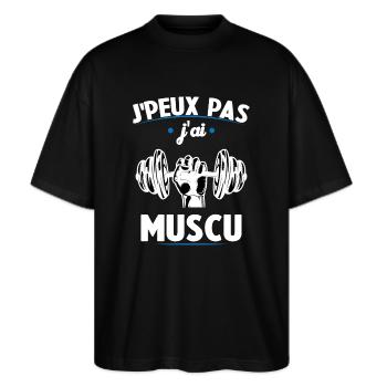 je peux pas j ai muscu - T-shirt bio Blaster 2.0 coupe oversize Stanley/Stella Unisexe - noir - Devant - Alina (178cm) & Michal (187cm)