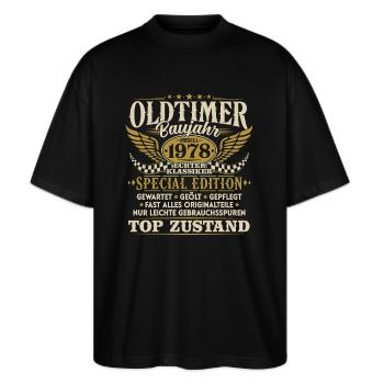 Oldtimer Baujahr 1978 Jahrgang Geburtstag Geschenk - Stanley/Stella Oversized Unisex Bio T-Shirt Blaster 2.0 - Schwarz - Vorne - Alina (178cm) & Michal (187cm)