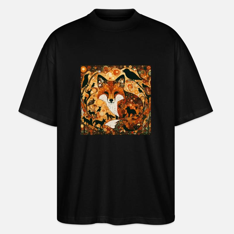 Fuchs Füchse Gemälde Klimt Waldtier - Stanley/Stella Oversized Unisex Bio T-Shirt Blaster 2.0 - Schwarz