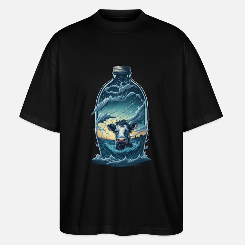 Kuh Flasche - Stanley/Stella Oversized Unisex Bio T-Shirt Blaster 2.0 - Schwarz