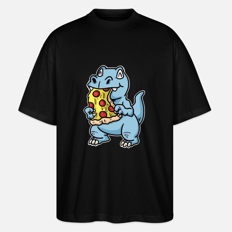 Dino mit Pizza - Stanley/Stella Oversized Unisex Bio T-Shirt Blaster 2.0 - Schwarz