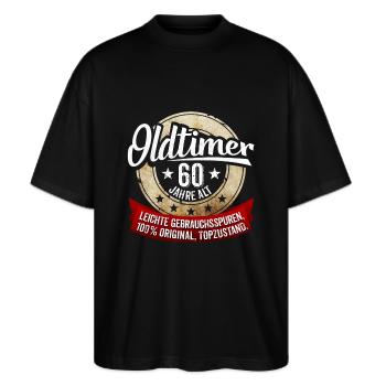 Oldtimer 60 Jahre alt - Stanley/Stella Oversized Unisex Bio T-Shirt Blaster 2.0 - Schwarz - Vorne - Alina (178cm) & Michal (187cm)