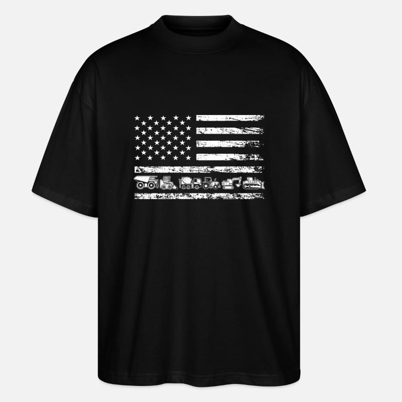 Patriotic American Flag Construction Trailer - Stanley/Stella Oversized Unisex Organic T-shirt Blaster 2.0 - black