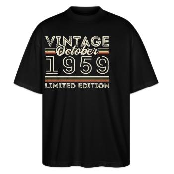 Oktober 1959 Geburtstag October 1959 Birthday Gift - Stanley/Stella Oversized Unisex Bio T-Shirt Blaster 2.0 - Schwarz - Vorne - Alina (178cm) & Michal (187cm)