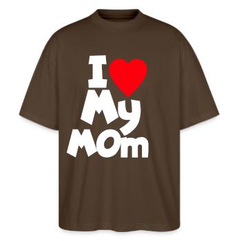 I Love My Mom - Stanley/Stella Oversized Unisex Bio T-Shirt Blaster 2.0 - Dunkelbraun - Vorne - Alina (178cm) & Michal (187cm)