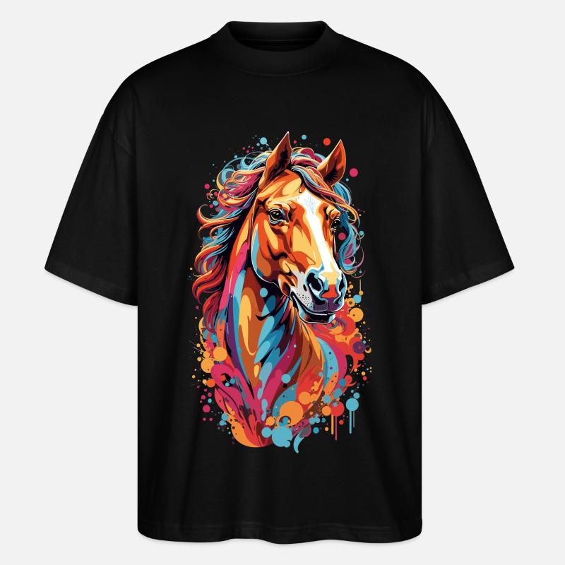 Farbensturm Pferdekopf - Stanley/Stella Oversized Unisex Bio T-Shirt Blaster 2.0 - Schwarz