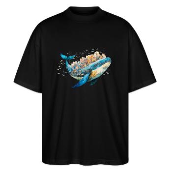 Blauwal-City - Stanley/Stella Oversized Unisex Bio T-Shirt Blaster 2.0 - Schwarz - Vorne - Alina (178cm) & Michal (187cm)