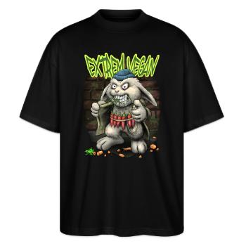 Extrêmement végétalien - T-shirt bio Blaster 2.0 coupe oversize Stanley/Stella Unisexe - noir - Devant - Alina (178cm) & Michal (187cm)
