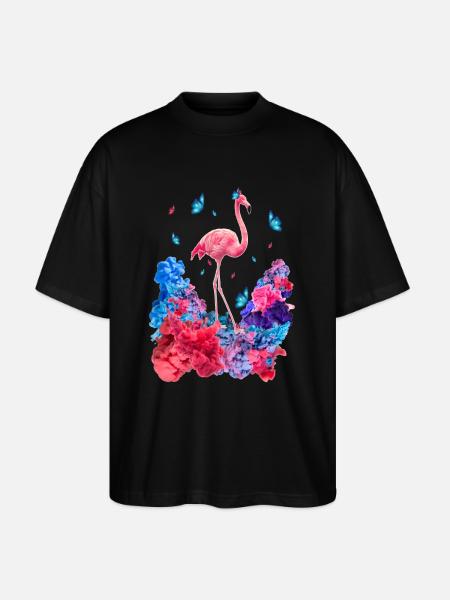 Wolken Flamingo - Stanley/Stella Oversized Unisex Bio T-Shirt Blaster 2.0 - Schwarz