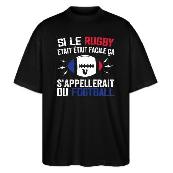 Wenn Rugby einfach wäre, würde es Fußball heißen - Stanley/Stella Oversized Unisex Bio T-Shirt Blaster 2.0 - Schwarz - Vorne - Alina (178cm) & Michal (187cm)