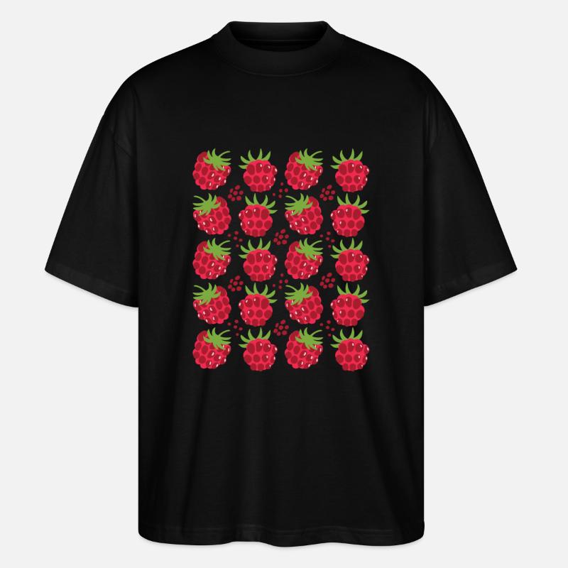 Raspberry Berries Fruit Pattern - Stanley/Stella Oversized Unisex Organic T-shirt Blaster 2.0 - black