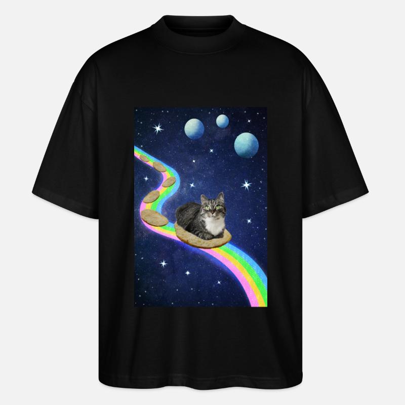 Chat mignon dans l’espace - T-shirt bio Blaster 2.0 coupe oversize Stanley/Stella Unisexe - noir