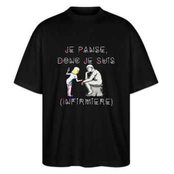 Je Panse donc je suis infirmière - T-shirt bio Blaster 2.0 coupe oversize Stanley/Stella Unisexe - noir - Devant - Alina (178cm) & Michal (187cm)