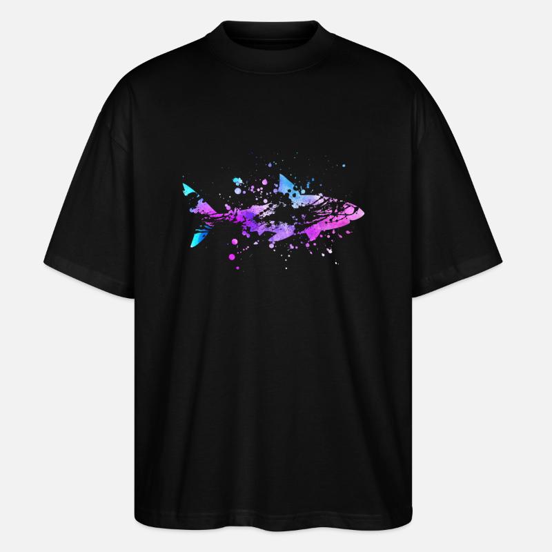 Requins aquarelles de poisson - T-shirt bio Blaster 2.0 coupe oversize Stanley/Stella Unisexe - noir