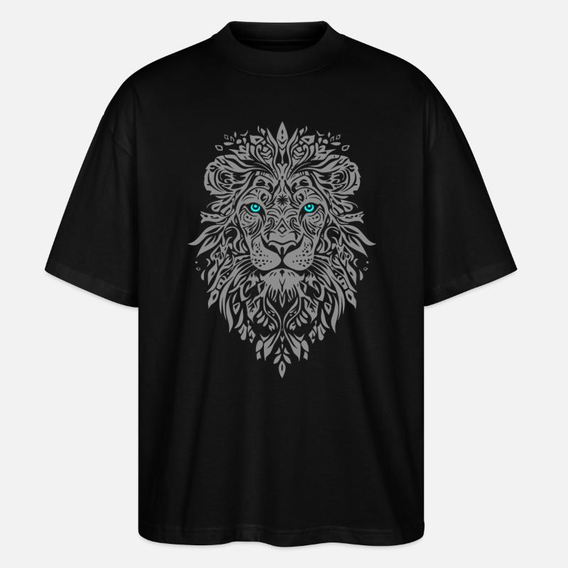 Silberne Löwe Gesicht Blaue Augen - Stanley/Stella Oversized Unisex Bio T-Shirt Blaster 2.0 - Schwarz