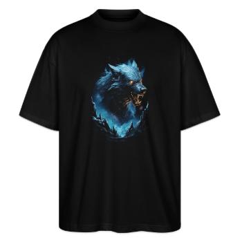 wolf, nature, animal, nordic, fantasy - Stanley/Stella Oversized Unisex Organic T-shirt Blaster 2.0 - black - Front - Alina (178cm) & Michal (187cm)