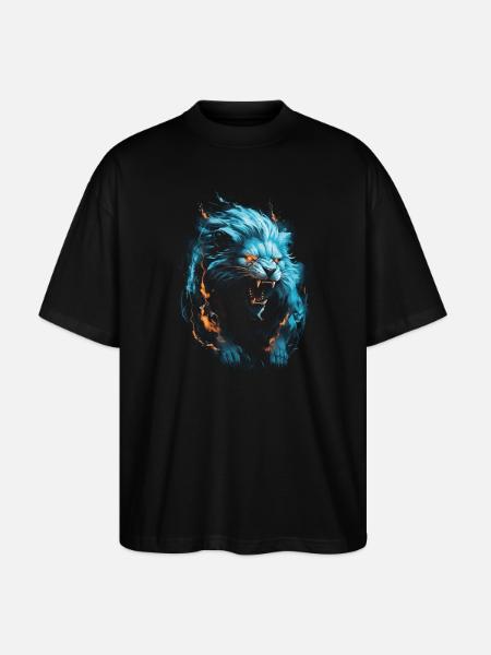 Lion, Fire, Blue, Male - Stanley/Stella Oversized Unisex Organic T-shirt Blaster 2.0 - black