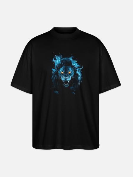Lion, Fire, Blue, Male - Stanley/Stella Oversized Unisex Organic T-shirt Blaster 2.0 - black