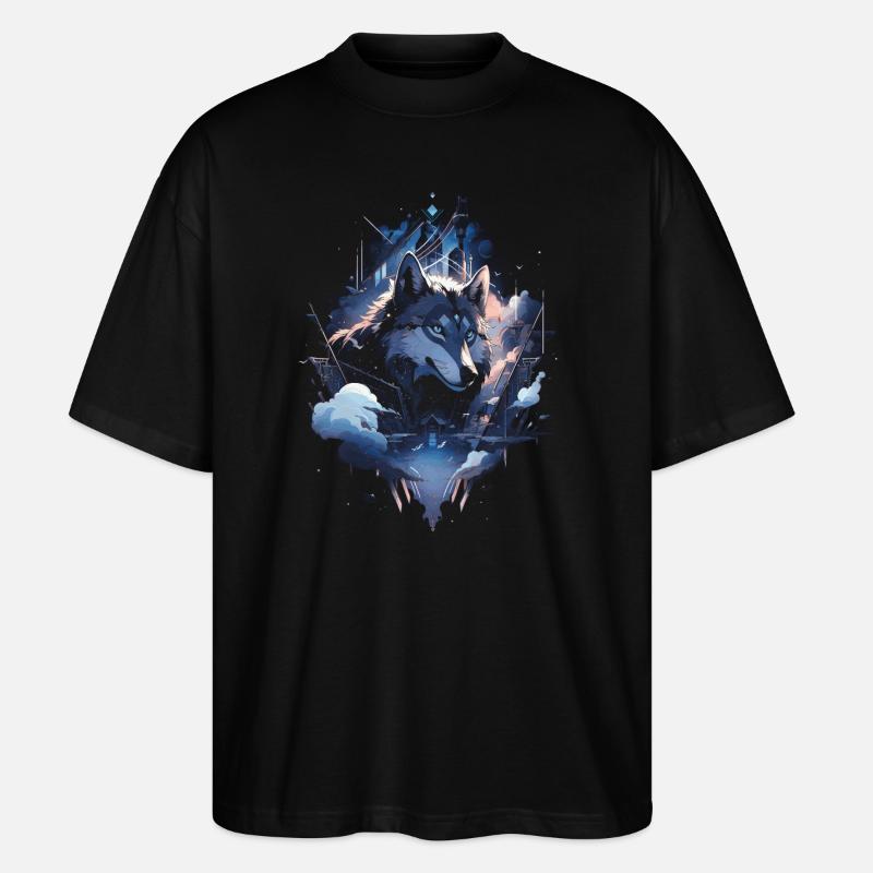 Wolf Digitales Kunstwerk Tier - Stanley/Stella Oversized Unisex Bio T-Shirt Blaster 2.0 - Schwarz