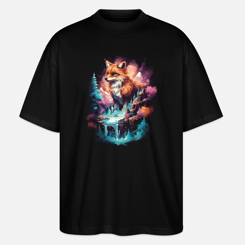 Fox Foxes Fantasy Illustration - T-shirt bio Blaster 2.0 coupe oversize Stanley/Stella Unisexe - noir