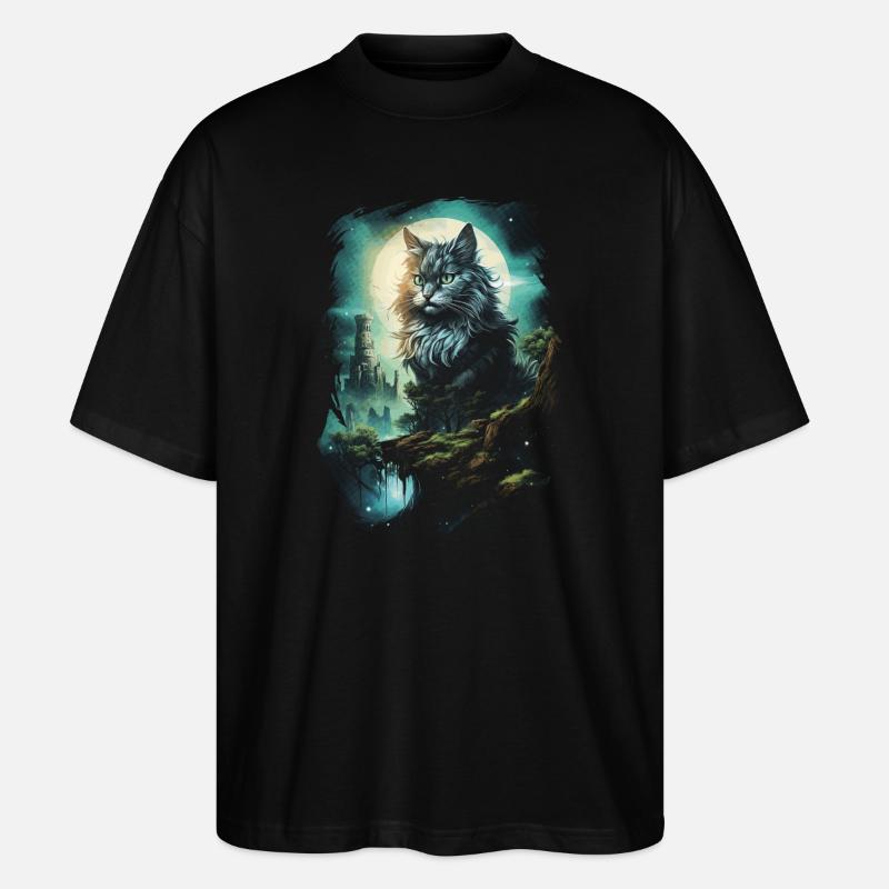 Kunstwerk Katze Kätzchen Fantasy Märchen - Stanley/Stella Oversized Unisex Bio T-Shirt Blaster 2.0 - Schwarz
