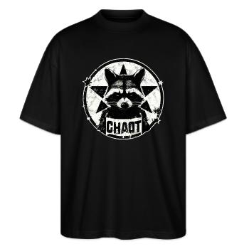 Waschbär, Chaot, Anarchie, Stern, Revolution - Stanley/Stella Oversized Unisex Bio T-Shirt Blaster 2.0 - Schwarz - Vorne - Alina (178cm) & Michal (187cm)