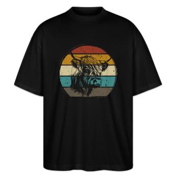 Highlander écossais Highland Cattle Highland - T-shirt bio Blaster 2.0 coupe oversize Stanley/Stella Unisexe - noir - Devant - Alina (178cm) & Michal (187cm)