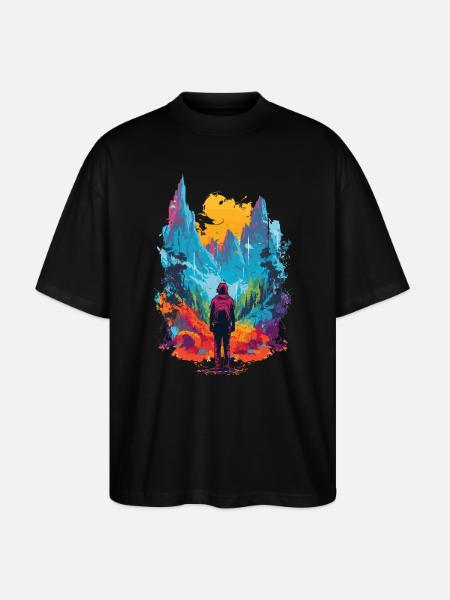 Wandern Berge Bunt - Stanley/Stella Oversized Unisex Bio T-Shirt Blaster 2.0 - Schwarz