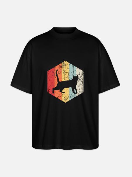 Retro Katze - Stanley/Stella Oversized Unisex Bio T-Shirt Blaster 2.0 - Schwarz