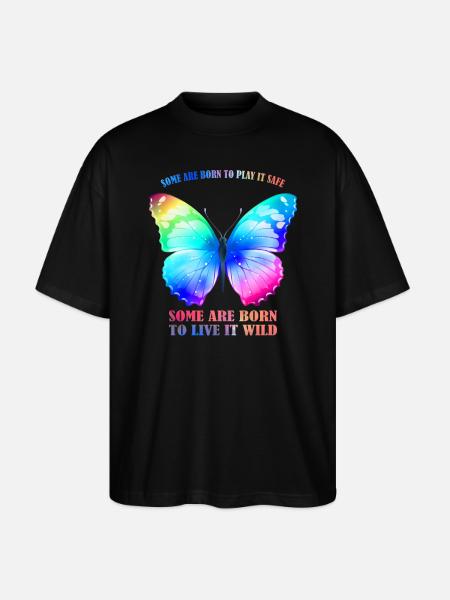 Butterfly Rainbow - Rainbow Butterfly Graphic - Stanley/Stella Oversized Unisex Organic T-shirt Blaster 2.0 - black