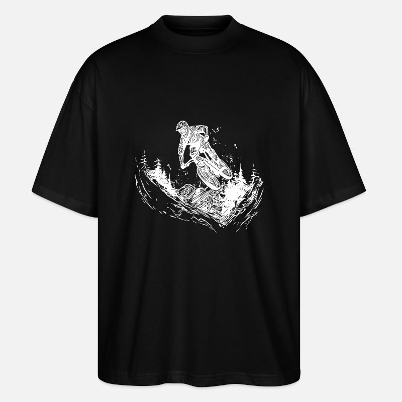 Springender Mountainbiker Fahrrad Wald Abfahrt - Stanley/Stella Oversized Unisex Bio T-Shirt Blaster 2.0 - Schwarz