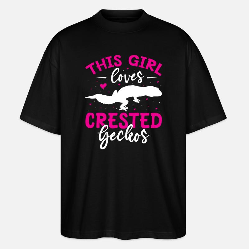 Kronengecko Crested Gecko Doppelfingergecko - Stanley/Stella Oversized Unisex Bio T-Shirt Blaster 2.0 - Schwarz