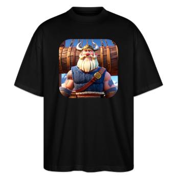 Niedliches Wikinger im Comic Style - Stanley/Stella Oversized Unisex Bio T-Shirt Blaster 2.0 - Schwarz - Vorne - Alina (178cm) & Michal (187cm)