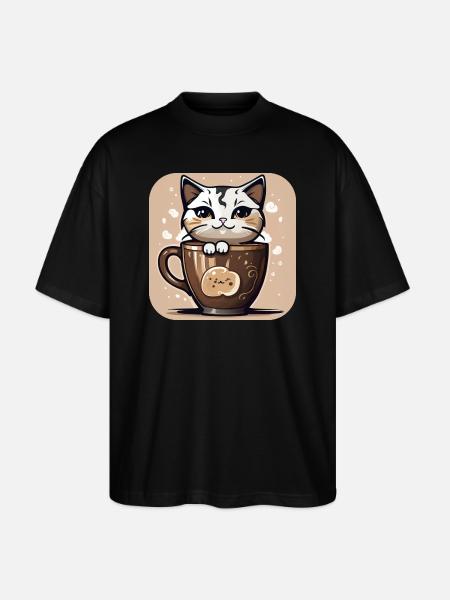 Niedliche Kaffee Katze - Stanley/Stella Oversized Unisex Bio T-Shirt Blaster 2.0 - Schwarz
