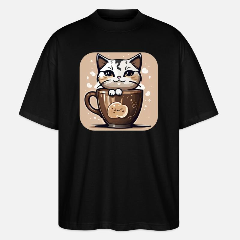 Chat de café mignon - T-shirt bio Blaster 2.0 coupe oversize Stanley/Stella Unisexe - noir