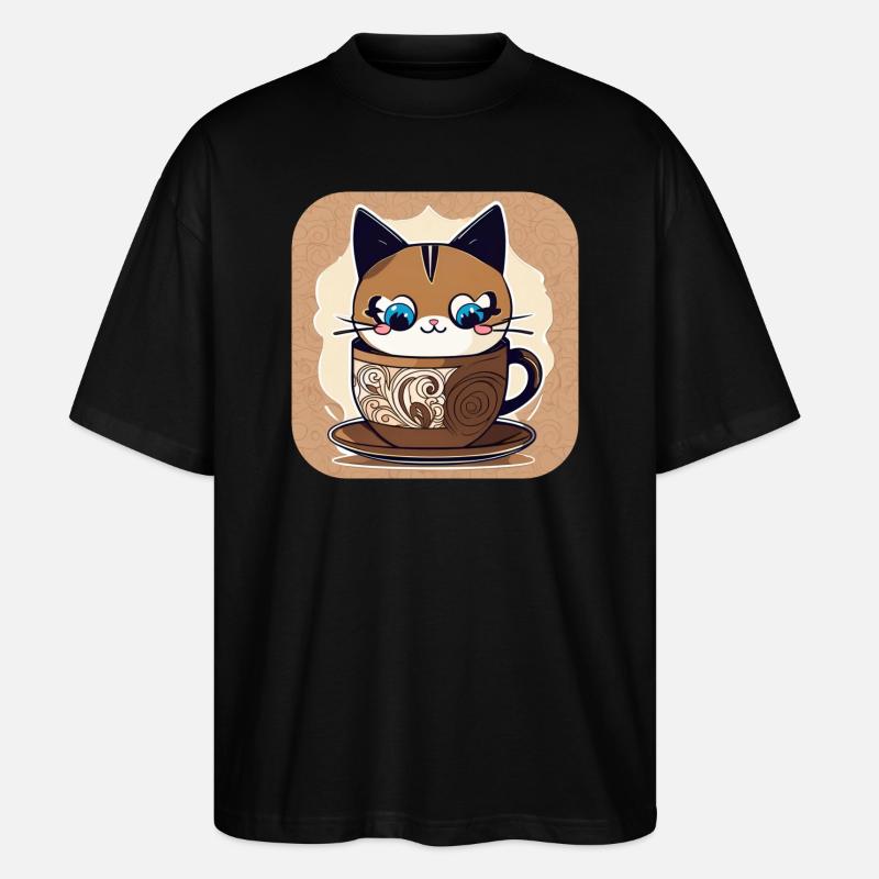 Chat de café mignon - T-shirt bio Blaster 2.0 coupe oversize Stanley/Stella Unisexe - noir