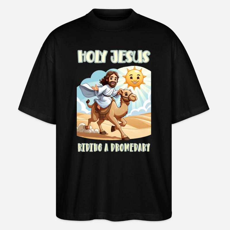 Święty Jezus jadący na dromaderze - Ekologiczne Koszulka Oversize Unisex Stanley/Stella Blaster 2.0 - czarny