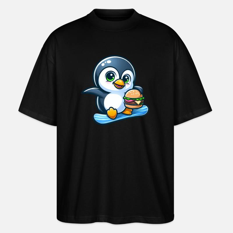 Cool penguin snowboarder with burger - Stanley/Stella Oversized Unisex Organic T-shirt Blaster 2.0 - black