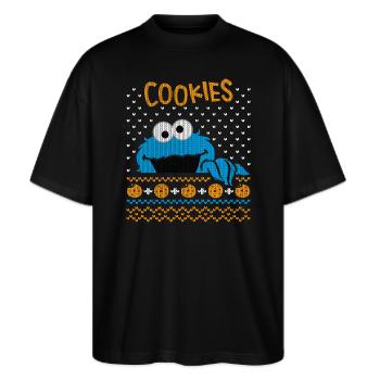 Sesame Street Cookie Monster Ugly Xmas - Stanley/Stella Oversized Unisex Organic T-shirt Blaster 2.0 - black - Front - Alina (178cm) & Michal (187cm)